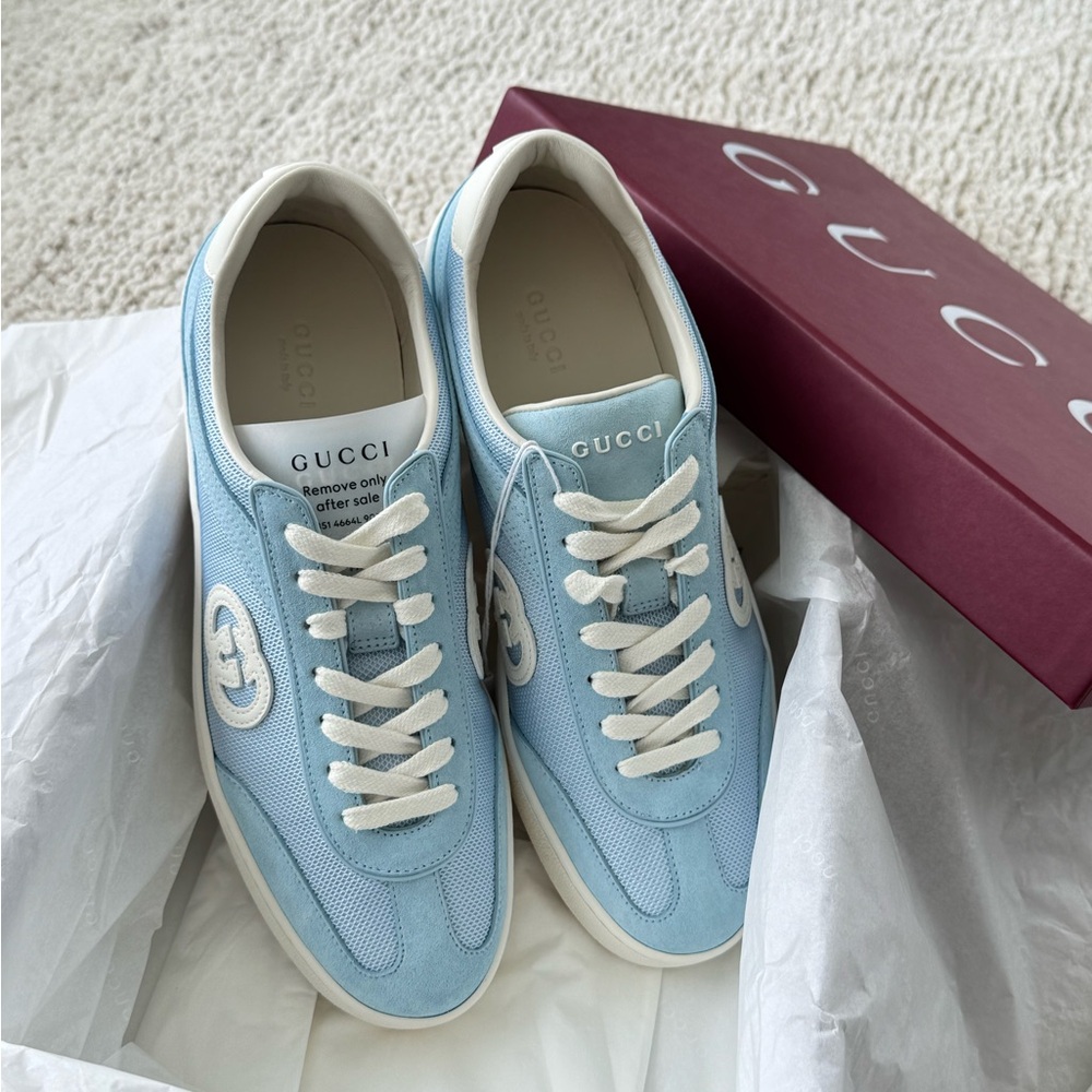 Gucci G75 Baby Blue Mesh/Suede Sneaker 39.5